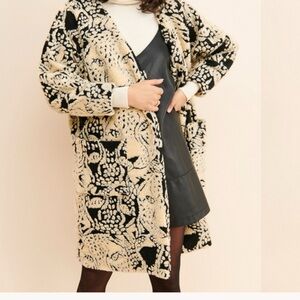 Farm Rio The Saks Midnight Leopard Fleece Cardigan